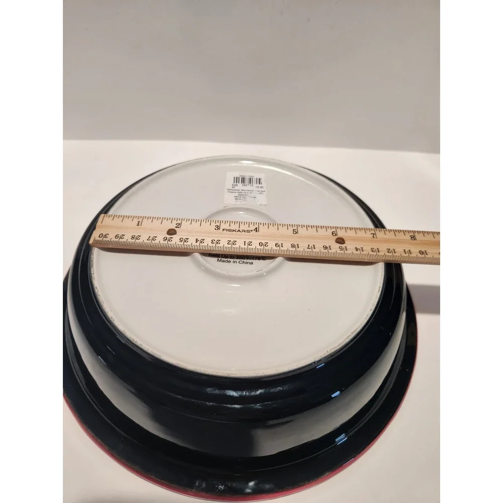 Cracker Barrel Fancy Brand Apple Ceramic Pie Dish Red‎ Ruffled Rim Black 10.5 in